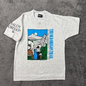 VTG 90s Screen Stars Kids Shirt 6-8 Salem Oregon Trail Graphic Tee Gray Crew Nck